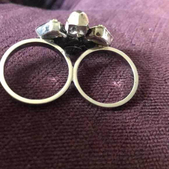 2 Ring Skull Pink & Yellow Swarovski Crystal Ring - Picture 3 of 6